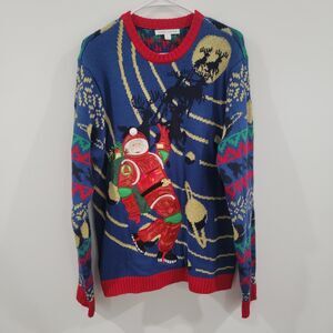 Mens Ugly Christmas Sweater Size Large Astronaut Outer Space Santa Reindeer